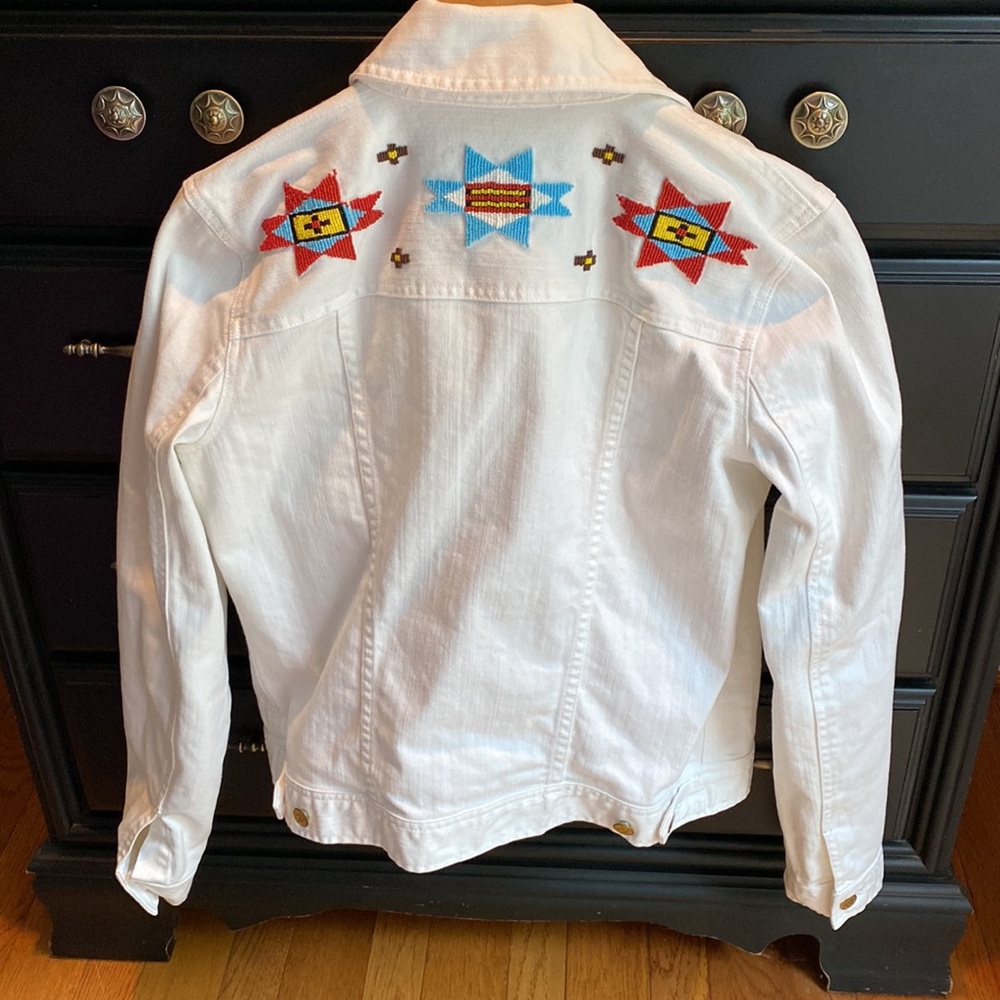LAUREN JEANS COMPANY White Denim Aztec Jacket Size Medium